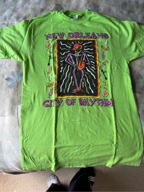 New Orleans Graphic Crew Neck Short Sleeve  Green T-Shirt M